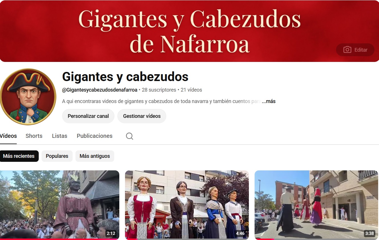 Canal de YouTube Gigantes y Cabezudos con vídeos de salidas y comparsas